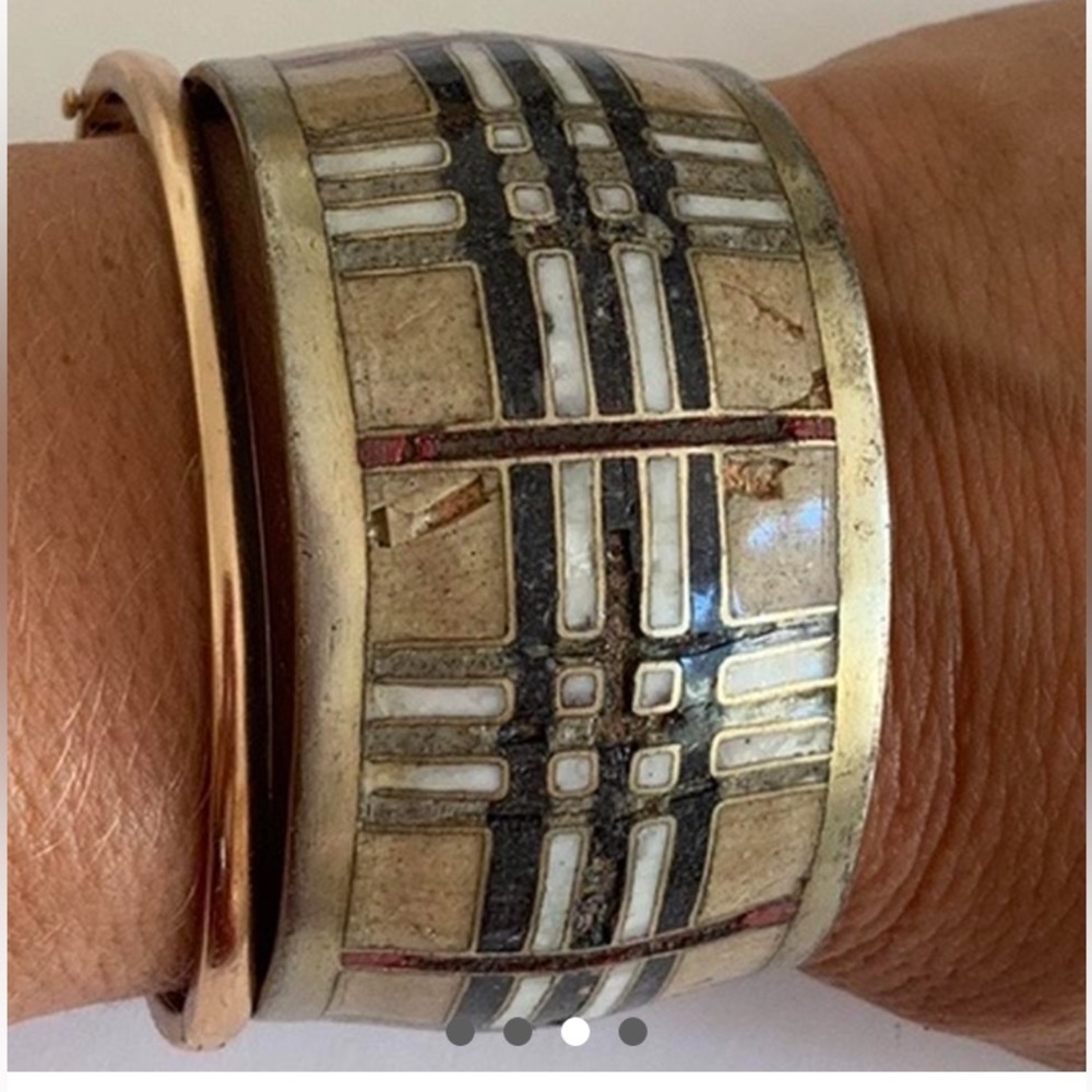 Vintage Plaid (Burberry Style) Cuff Bracelet Handmade Enamel Art One of A Kind!